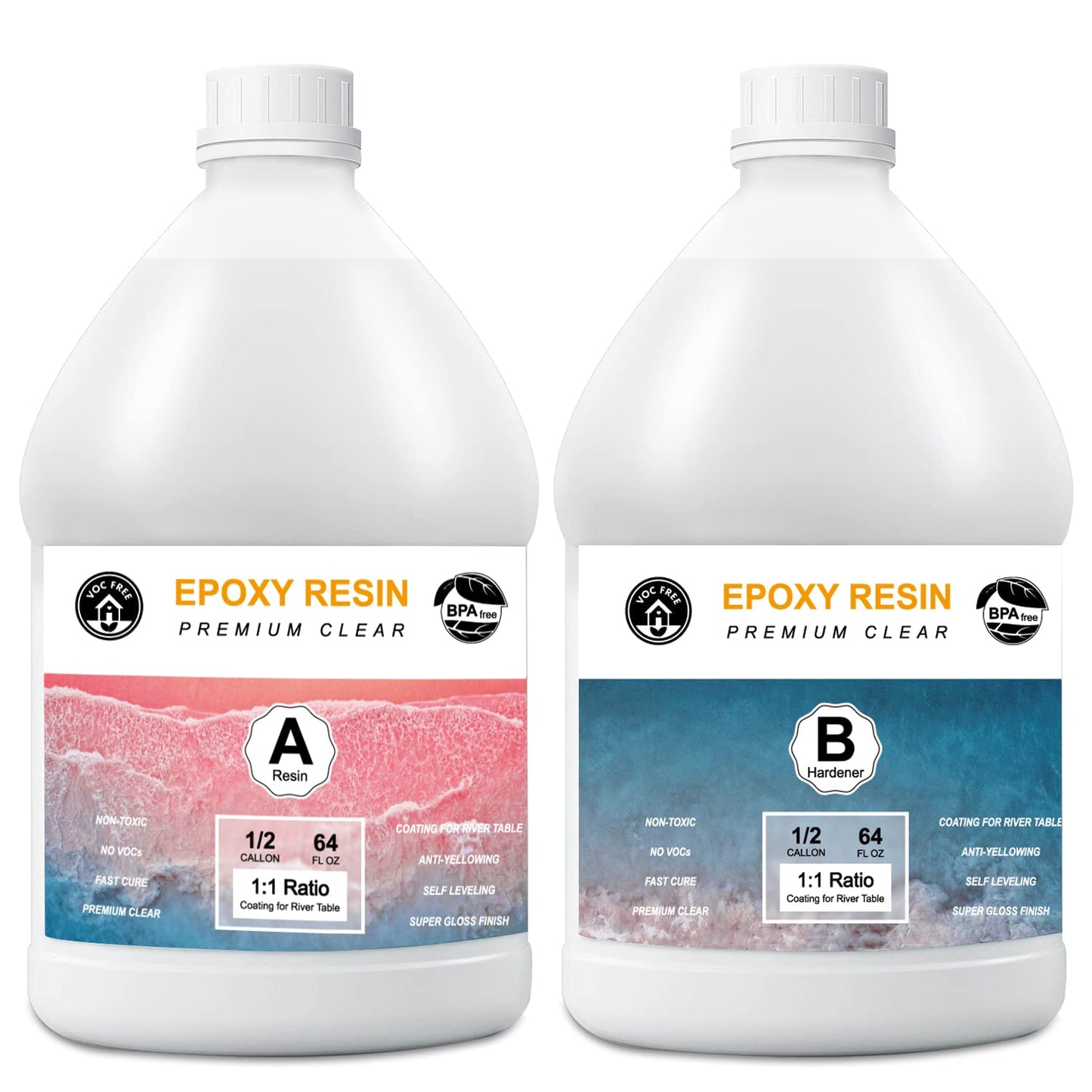 Epoxy Resin Crystal Clear Fiberglass Table Top Resina Epoxica Transparente Contact Resin That Self Leveling, Fast Curing 1 Gallon 2 Part Epoxy for Coating, Casting Wood,Tumblers1:1
