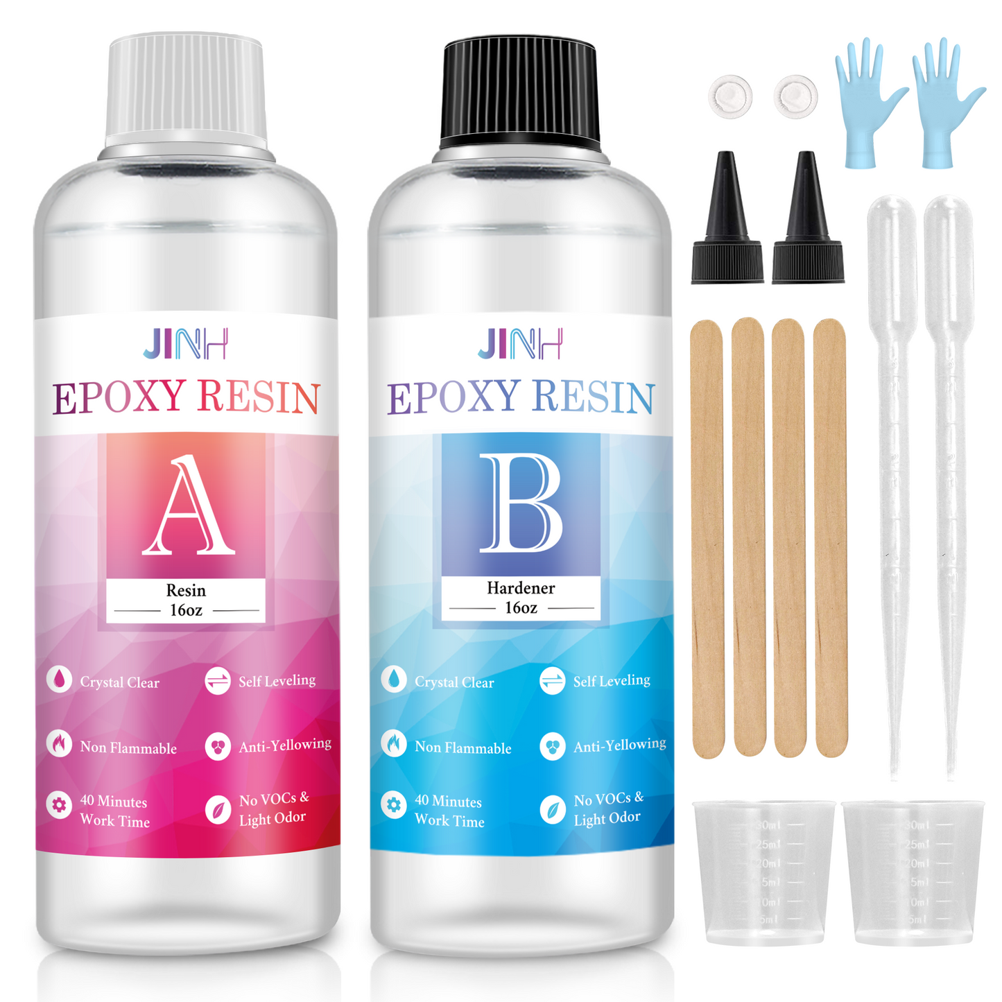 JINH 32oz Epoxy Resin Kit Casting and Coating for River Table Tops, 2 Part Epoxy Art Resin Clear Casting Resin Jewelry Resin 32 Ounce Kit,Handmade Art,Jewelry Projects,Casting Molds